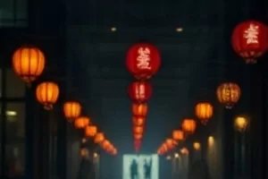 夜色里的渡轮靠岸，甲板上只剩一名提着行李的乘客