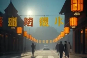 深夜客厅只亮着一盏落地灯，沙发上放着一条叠好的毛毯